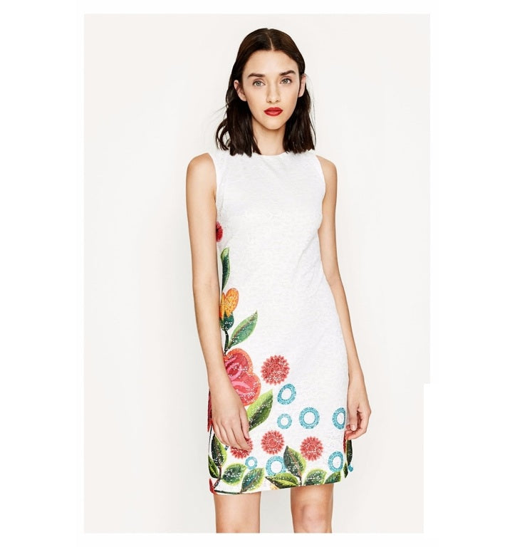 Desigual Women's lace short dress, white with flower print