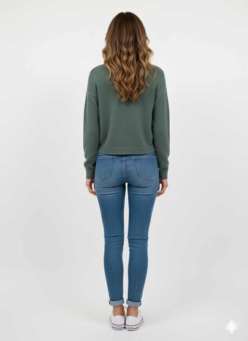 Fire & Glory Дамска Есенно-Зимна жилетка от фино плетиво, зелена