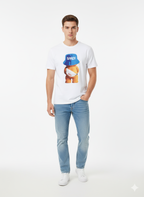 ZAFUL Мъжка памучна тениска с принт мече SPACE, бяла