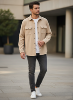 Мъжка кадифена риза с дълъг ръкав ZAFUL, бежова