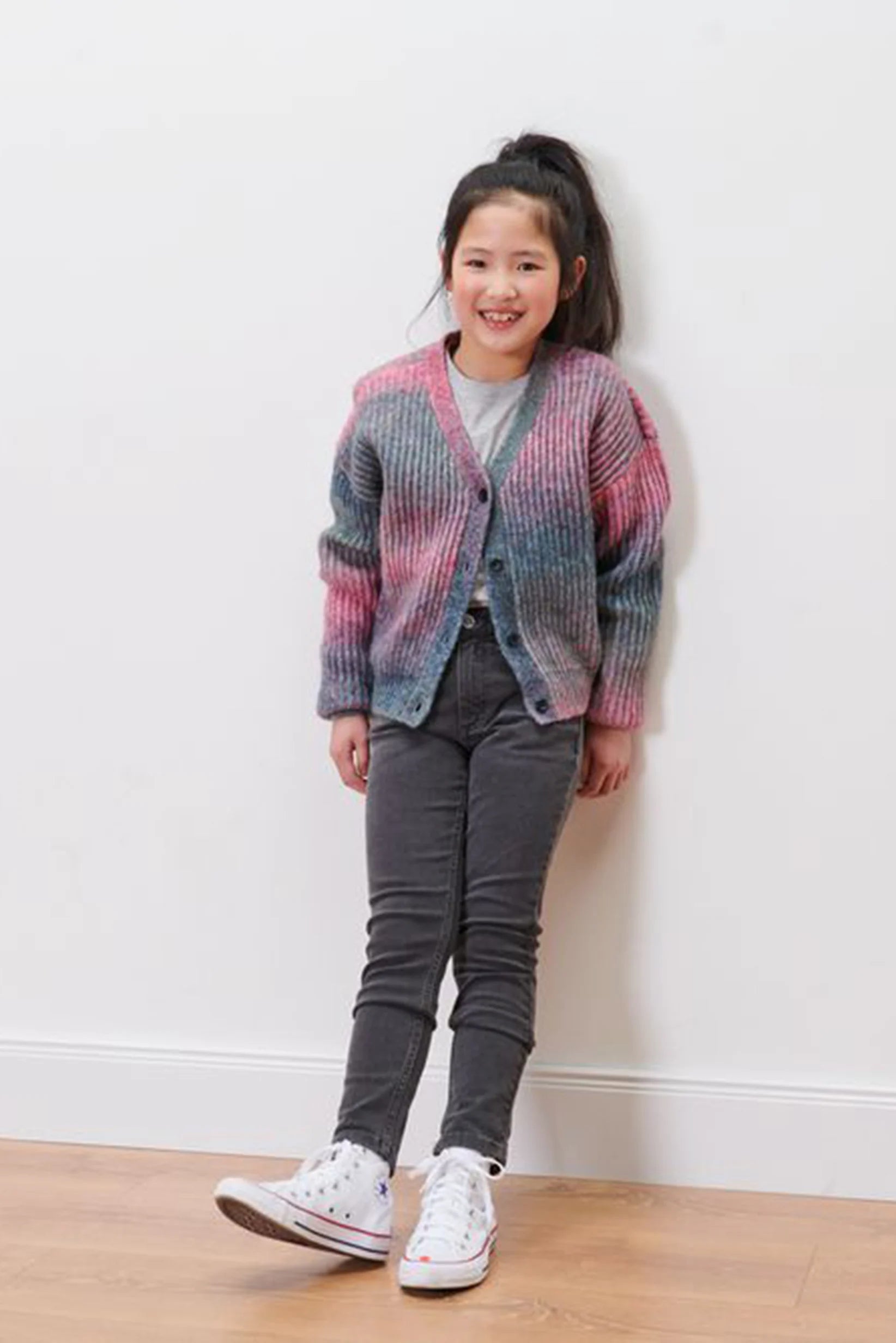 Children's cotton skinny jeans for girls with high waist, gray