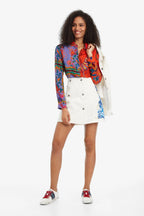 Desigual Women's denim skirt, white with flower print
