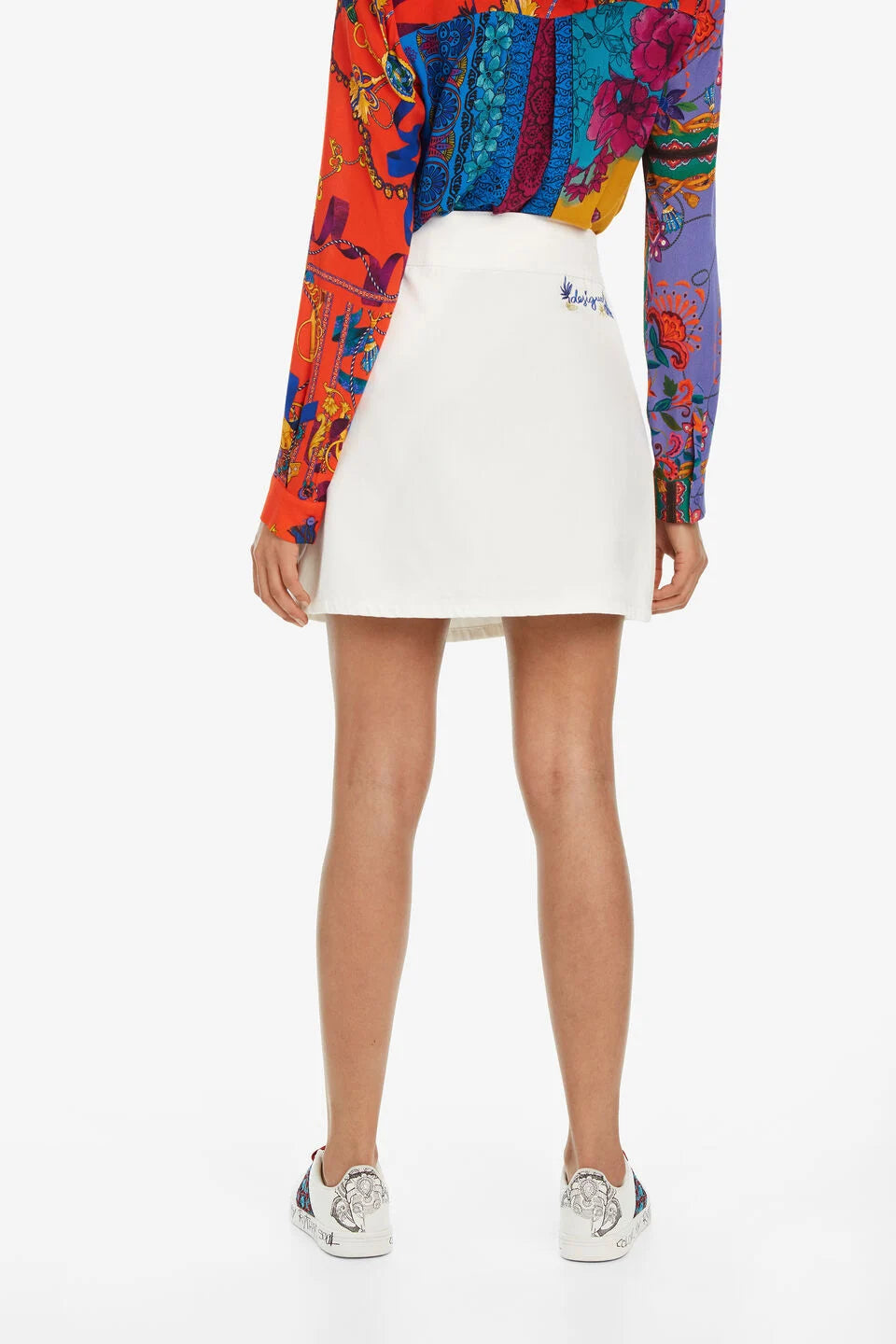 Desigual Women's denim skirt, white with flower print