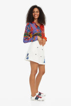 Desigual Women's denim skirt, white with flower print