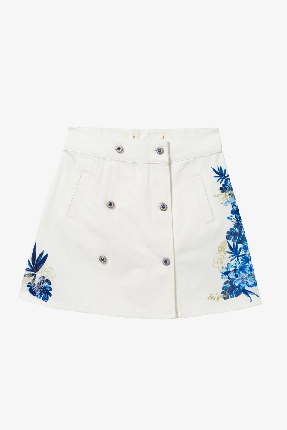 Desigual Women's denim skirt, white with flower print