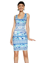 Desigual Women's knitted short dress, blue-white