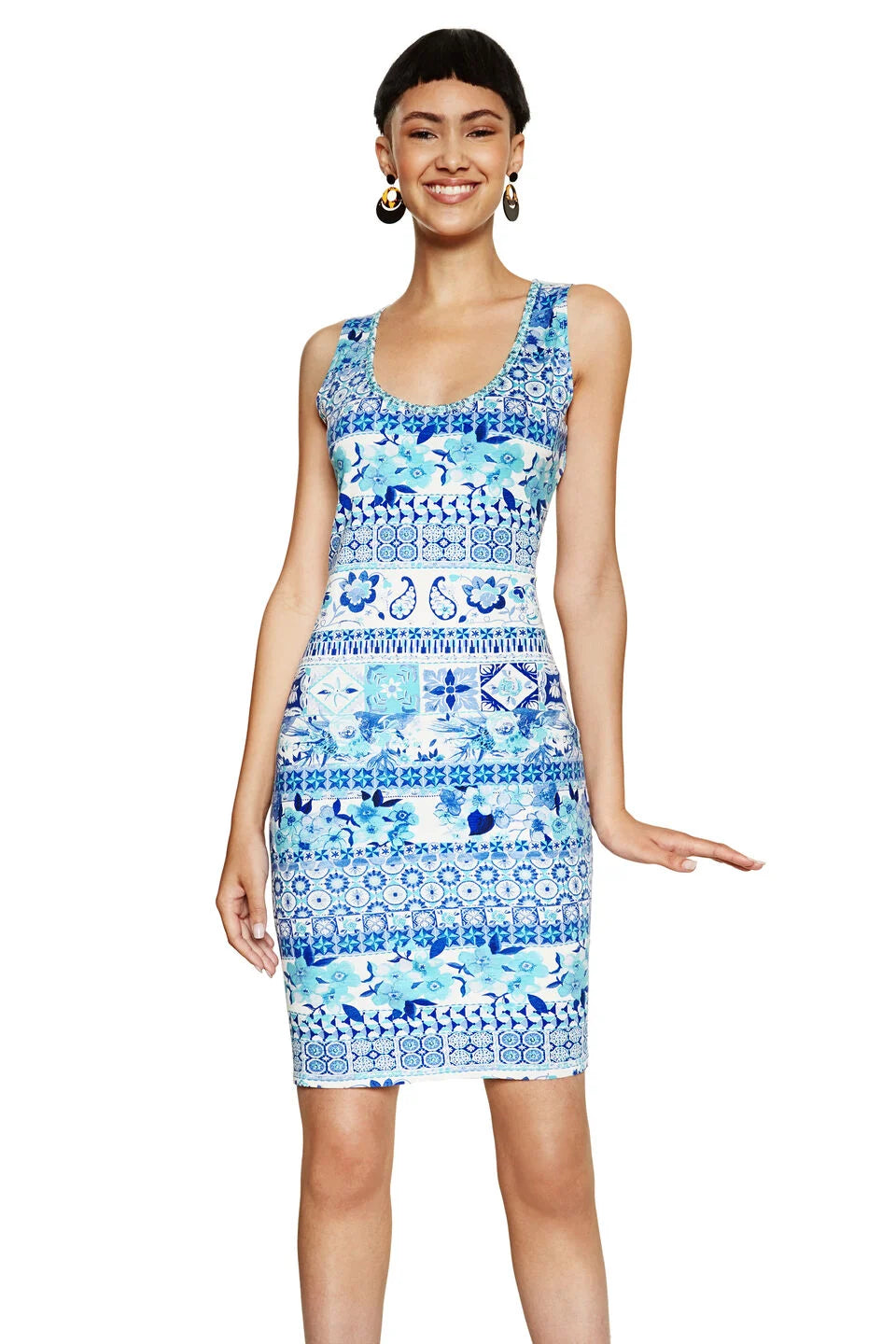 Desigual Women's knitted short dress, blue-white