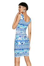 Desigual Women's knitted short dress, blue-white