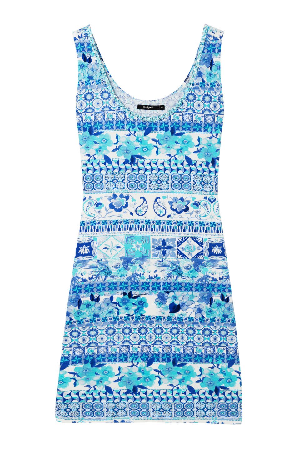 Desigual Women's knitted short dress, blue-white