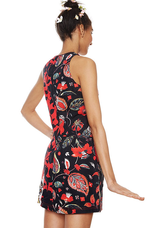 Desigual Women's summer dress made of cotton and linen, printed with colorful motifs