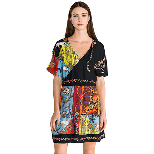 Desigual Women's short-sleeved dress, printed with colorful motifs