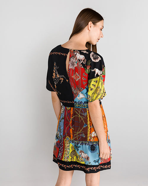 Desigual Women's short-sleeved dress, printed with colorful motifs