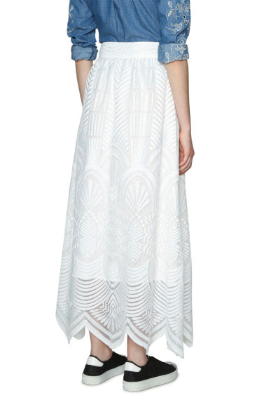 Desigual Women's long skirt, white with embroidery