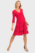 JOSEPH RIBKOFF Ruffled dress with 7/8 sleeves, red