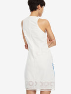 Desigual Women's cotton short dress, white with flower embroidery