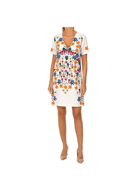 Desigual Women's short dress, white with floral motifs