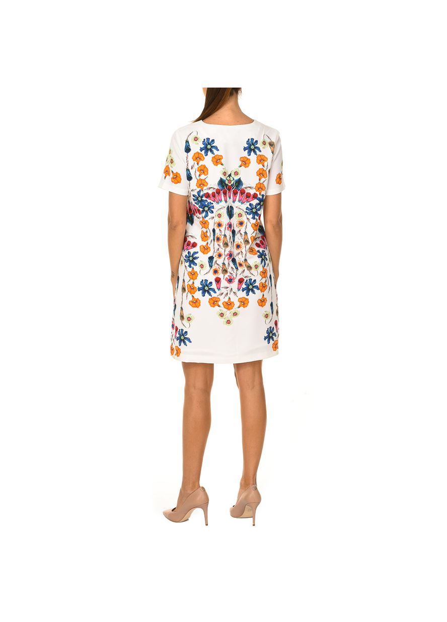 Desigual Women's short dress, white with floral motifs