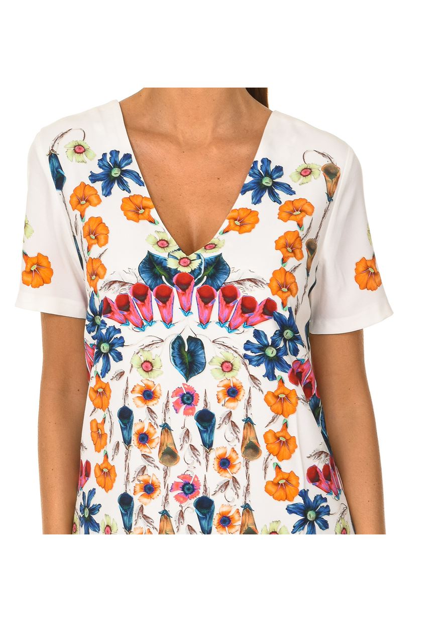 Desigual Women's short dress, white with floral motifs