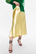 Set Summer satin skirt mid-length, yellow