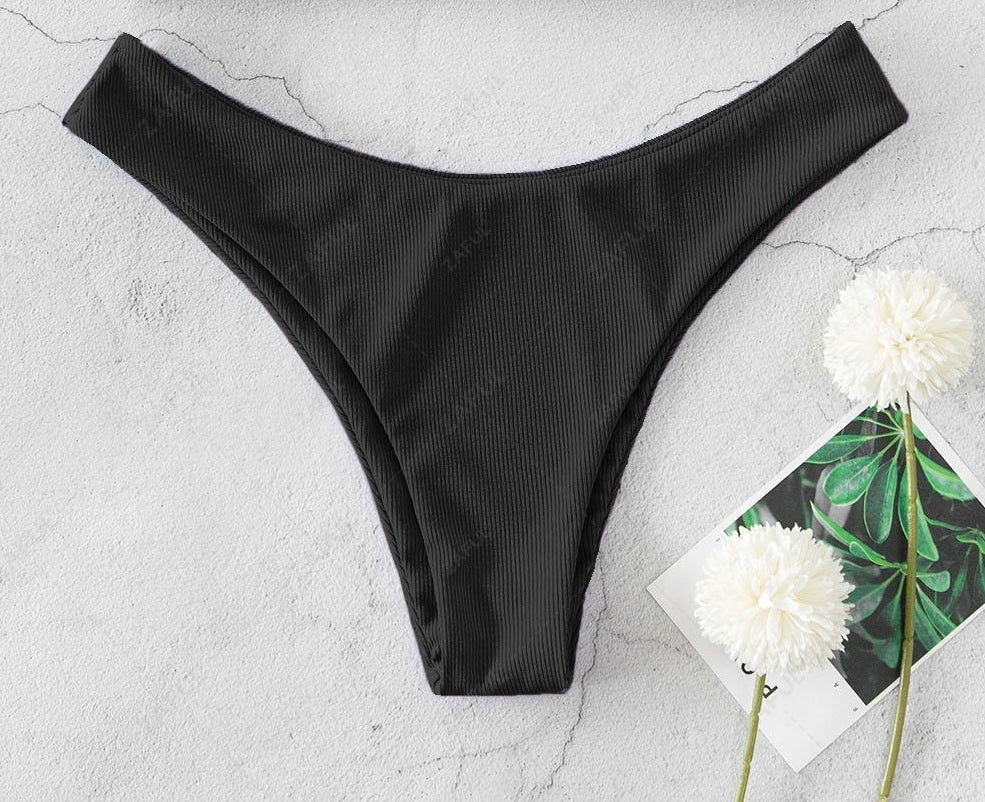 Zaful Ribbed Swimsuit Bottoms, Black