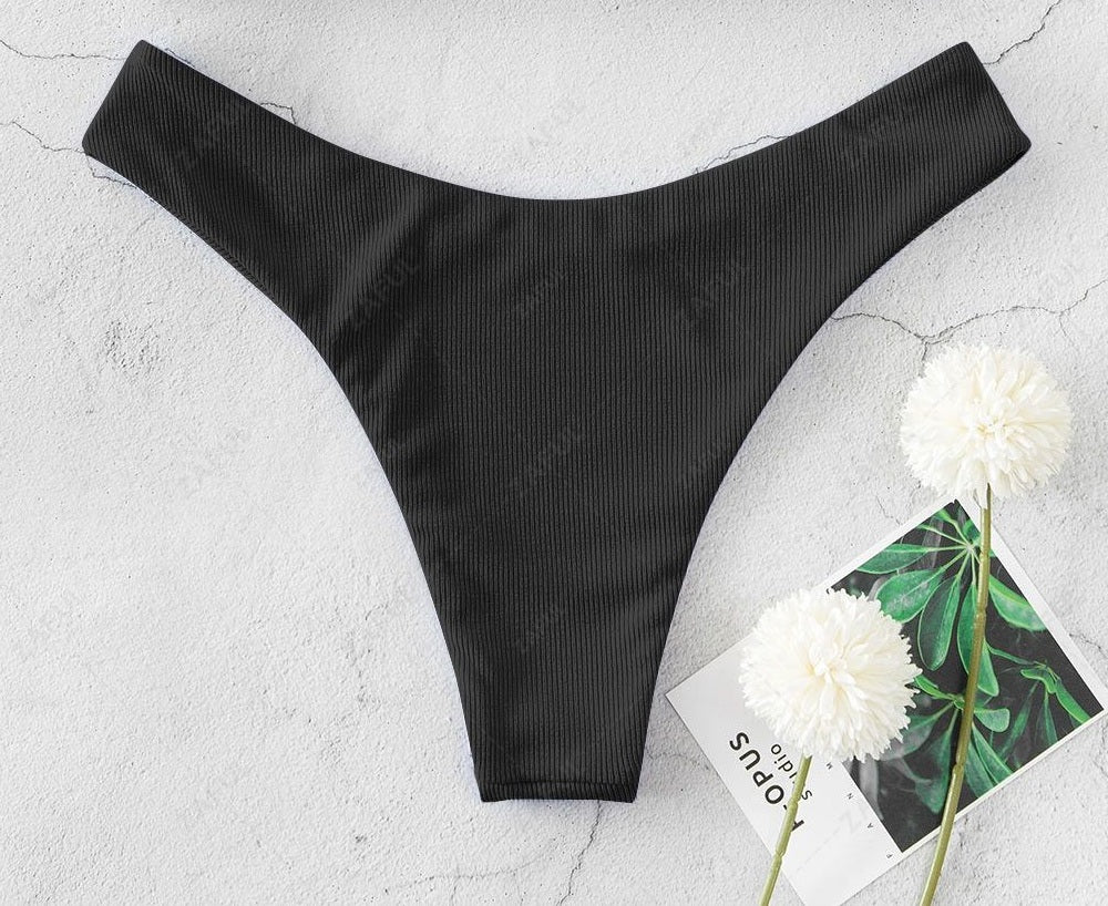 Zaful Ribbed Swimsuit Bottoms, Black