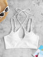 Zaful White Cross Strap Swimsuit Top