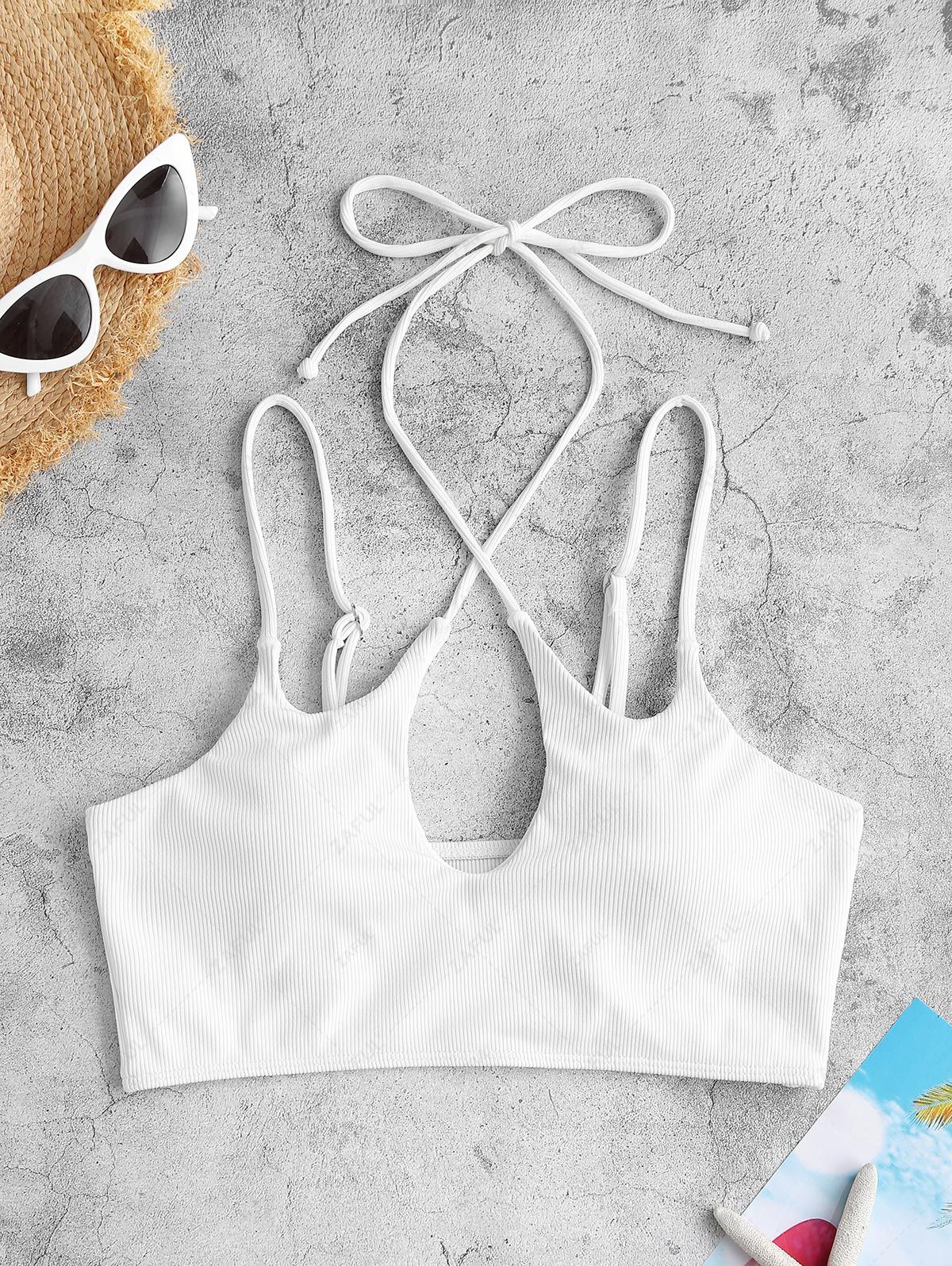 Zaful White Cross Strap Swimsuit Top