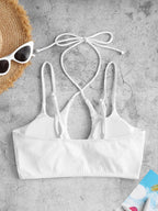 Zaful White Cross Strap Swimsuit Top