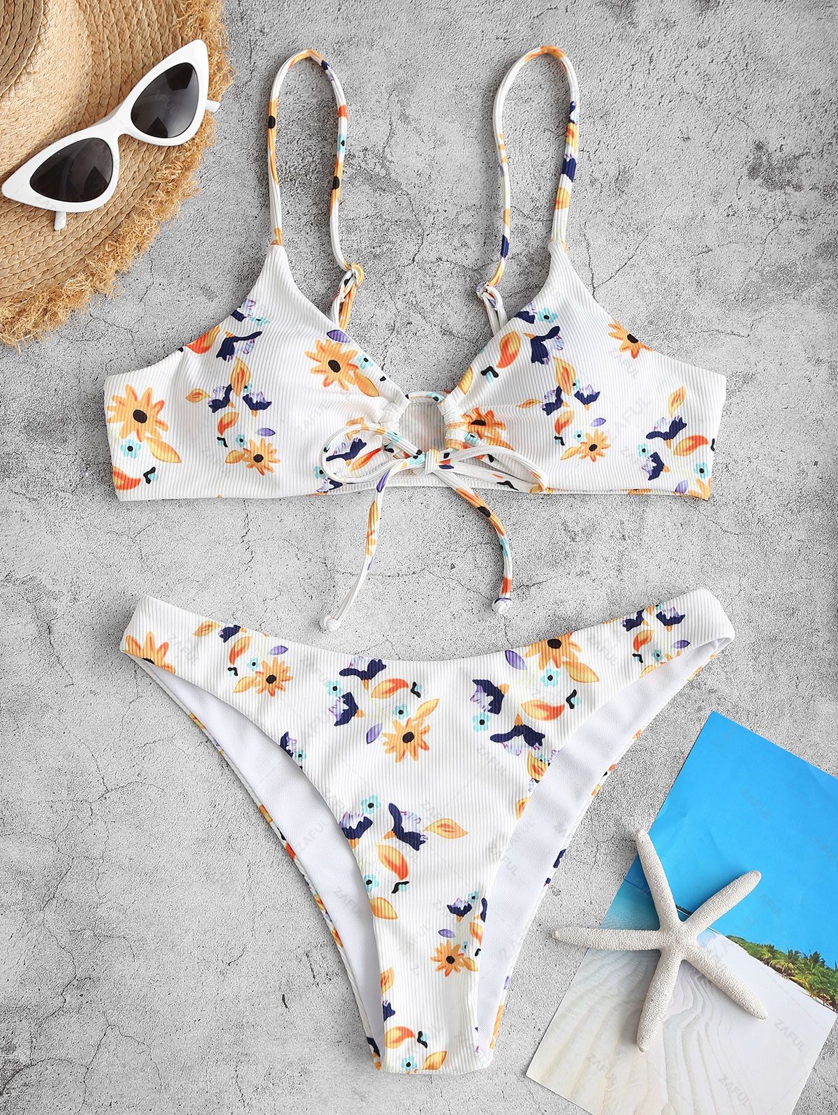 Zaful Swimsuit set, white with floral print