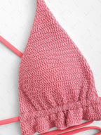 Zaful Embossed Ruffle Swimsuit Summer 2025, Pink/Coral