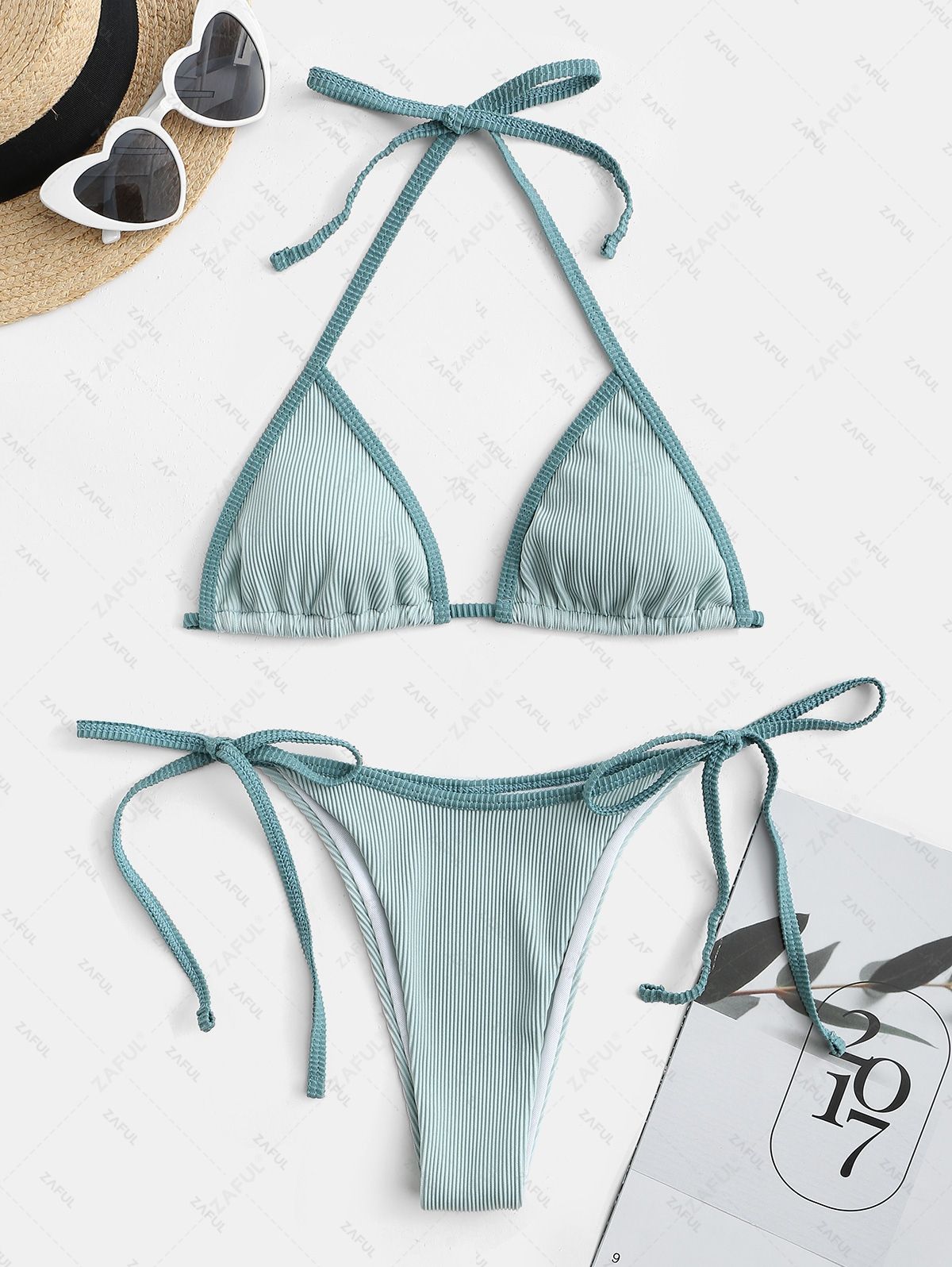 Zaful Embossed Two-Piece Swimsuit Summer 2025, Green