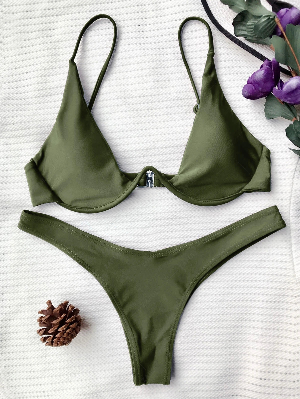 Zaful Underwired Swimsuit Season 2025, Dark Green