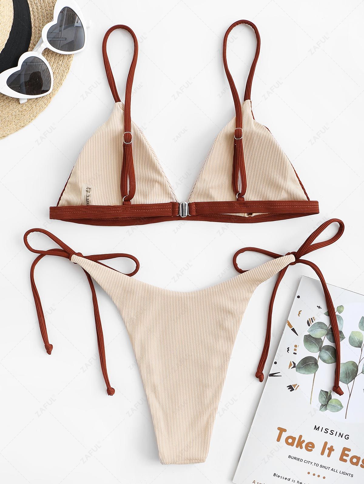 ZAFUL Two-tone Ribbed Tie-Dye Swimsuit