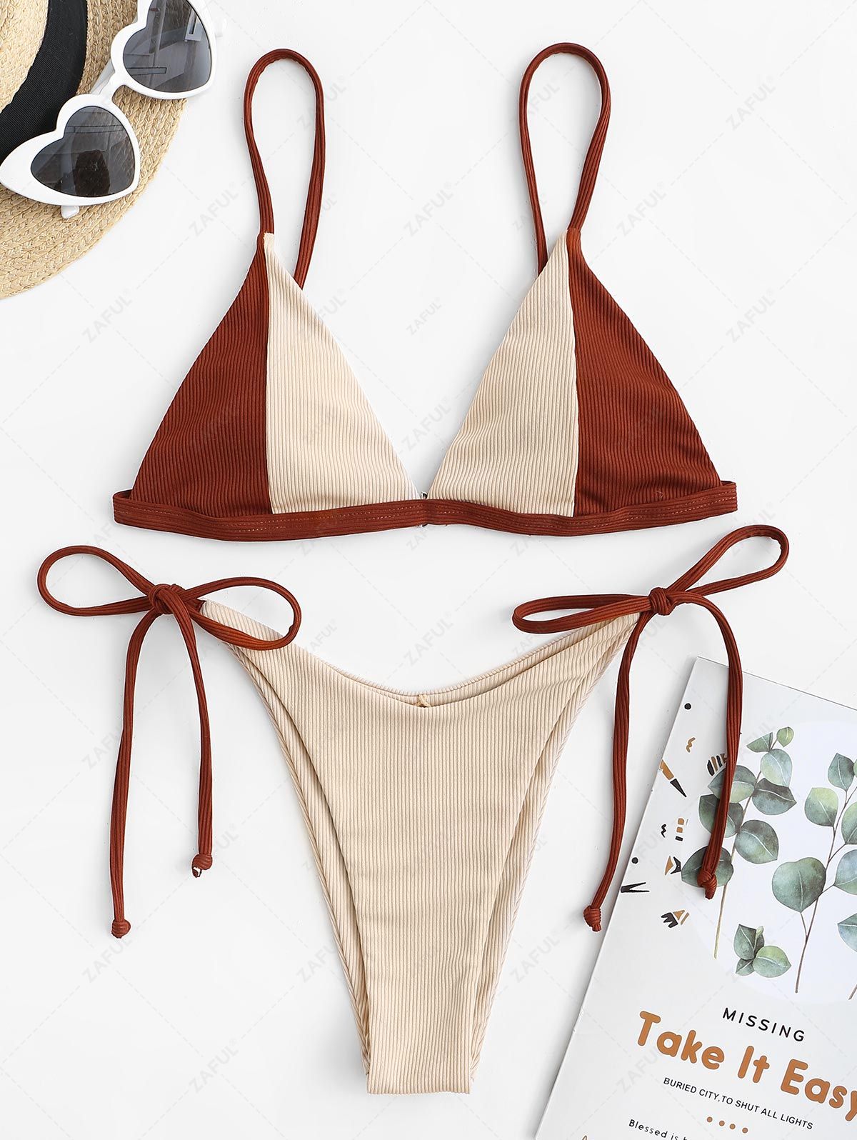 ZAFUL Two-tone Ribbed Tie-Dye Swimsuit