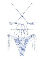 Zaful Swimsuit set, white with floral blue print