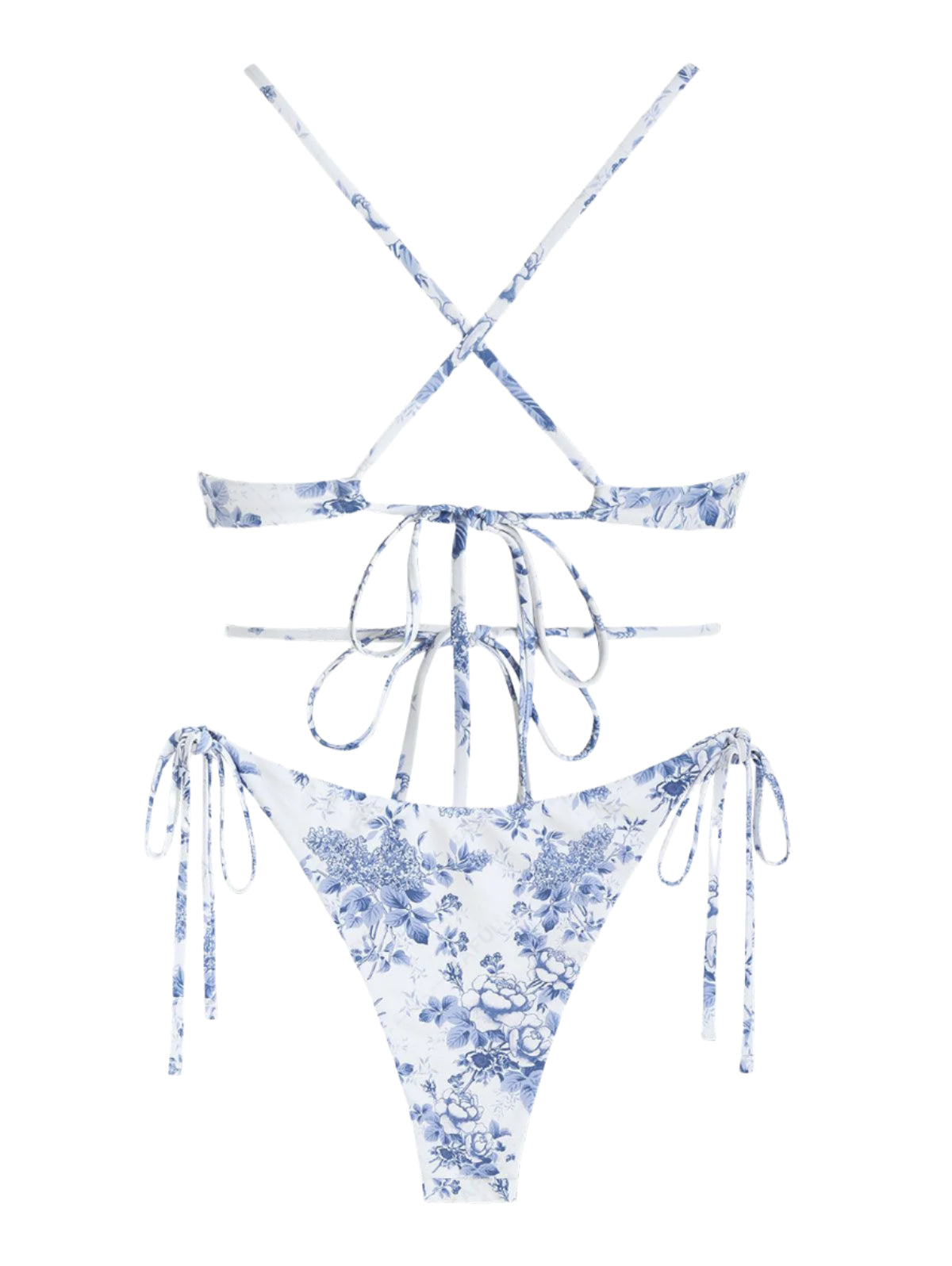 Zaful Swimsuit set, white with floral blue print