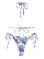 Zaful Swimsuit set, white with floral blue print summer 2025