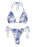 Zaful Swimsuit set, white with floral blue print summer 2025