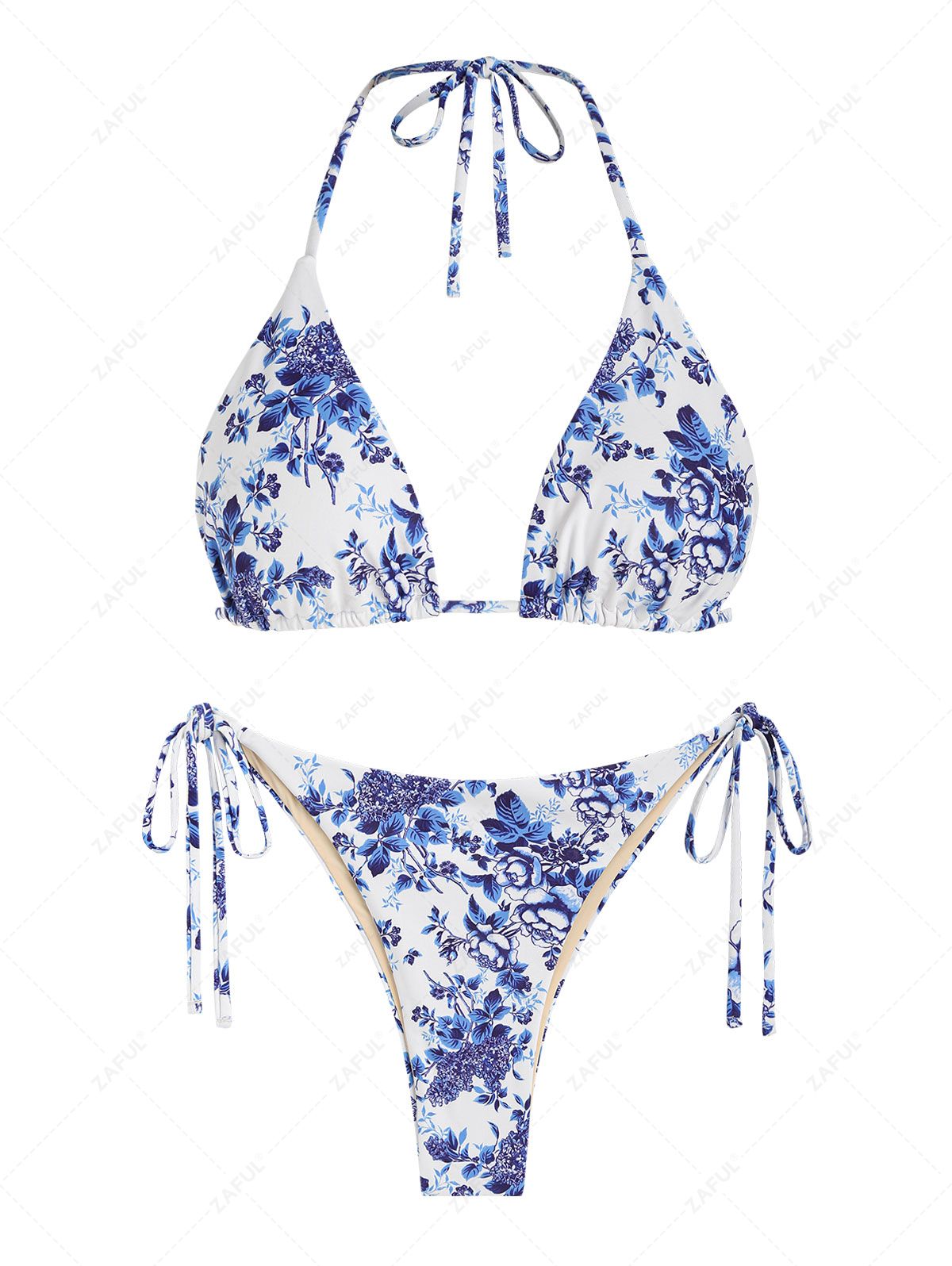 Zaful Swimsuit set, white with floral blue print summer 2025