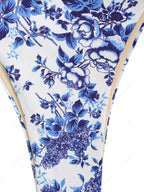 Zaful Swimsuit set, white with floral blue print summer 2025