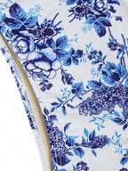 Zaful Swimsuit top and bottom, white with floral blue print