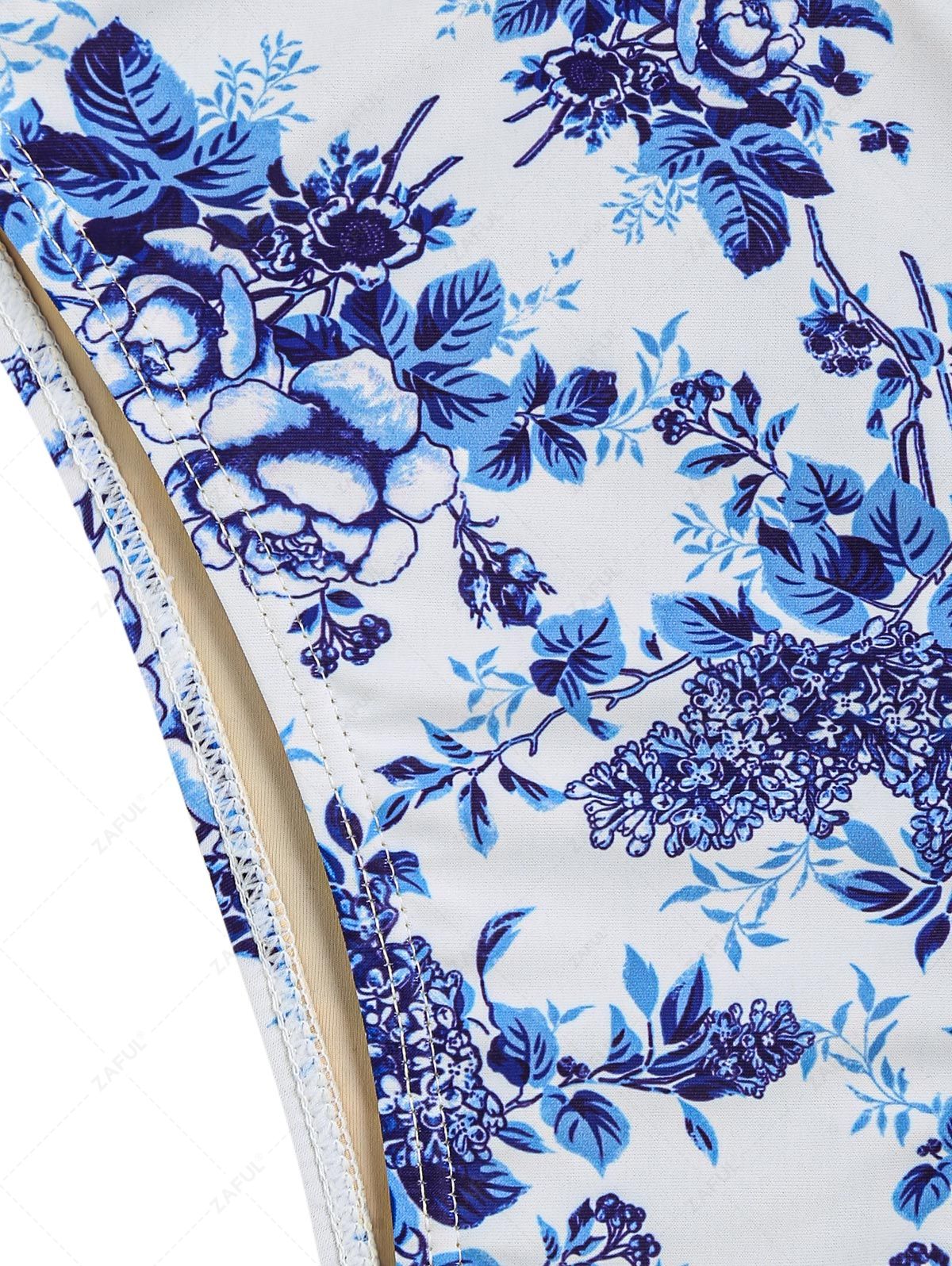 Zaful Swimsuit top and bottom, white with floral blue print