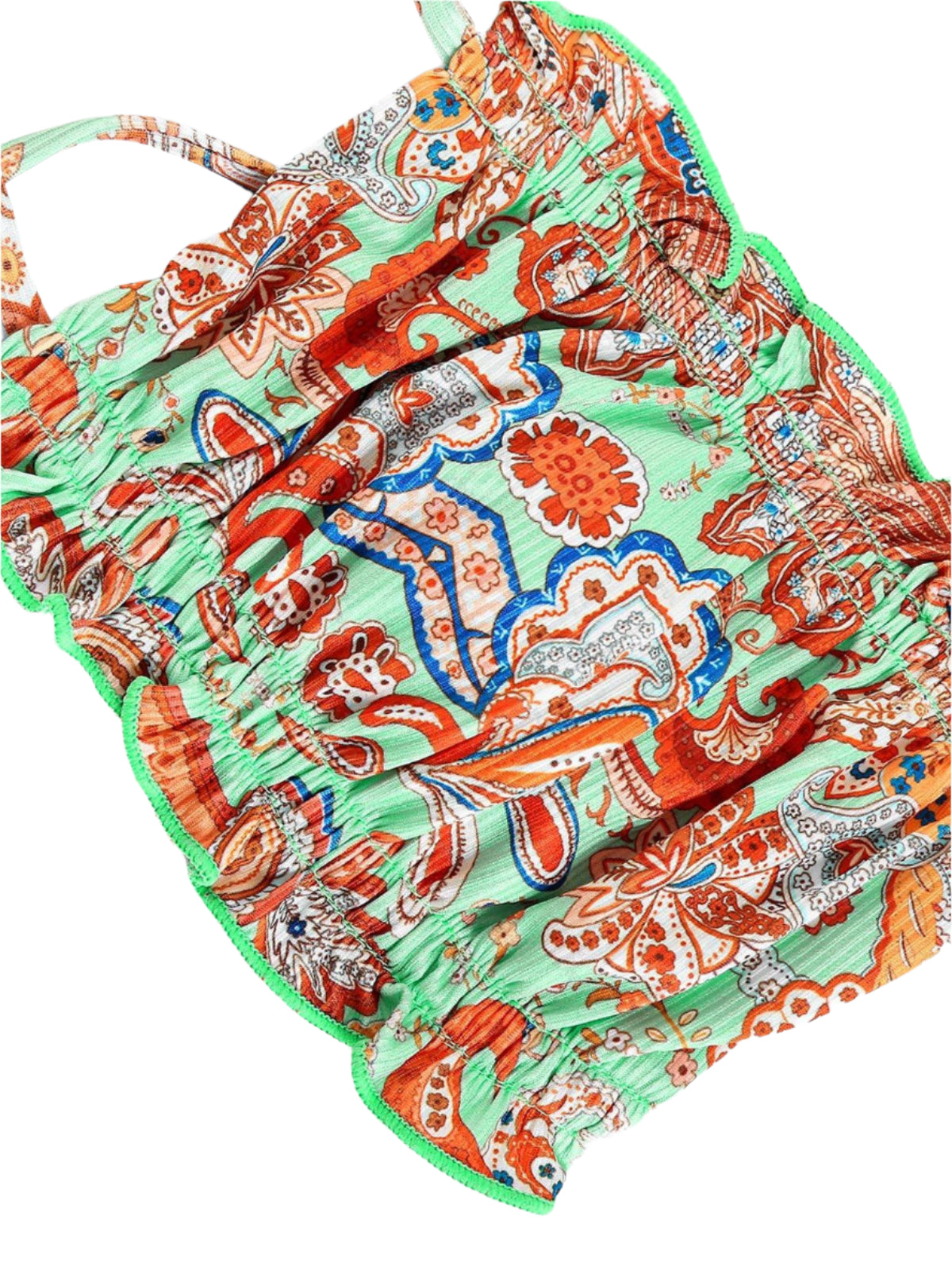 Zaful Abstract Print Swimsuit Top, Green/Multicolor