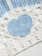 Zaful Knitted Padded Top, Light Blue-White