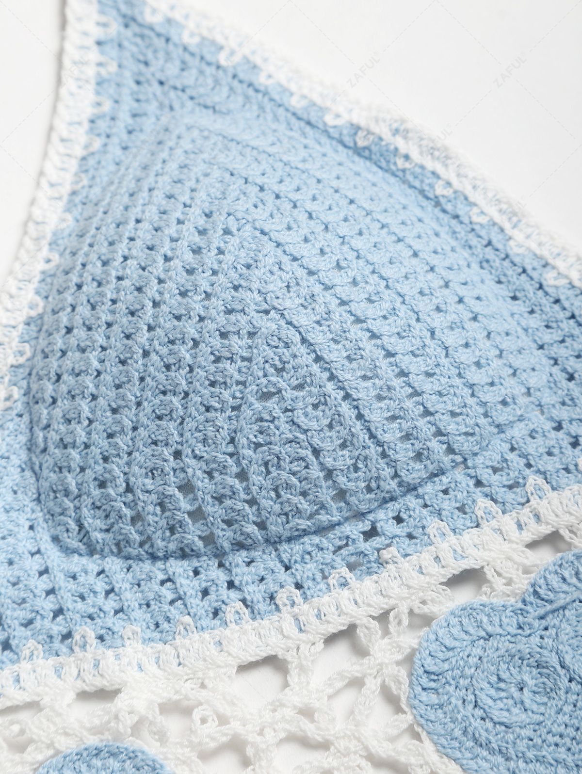 Zaful Knitted Padded Top, Light Blue-White