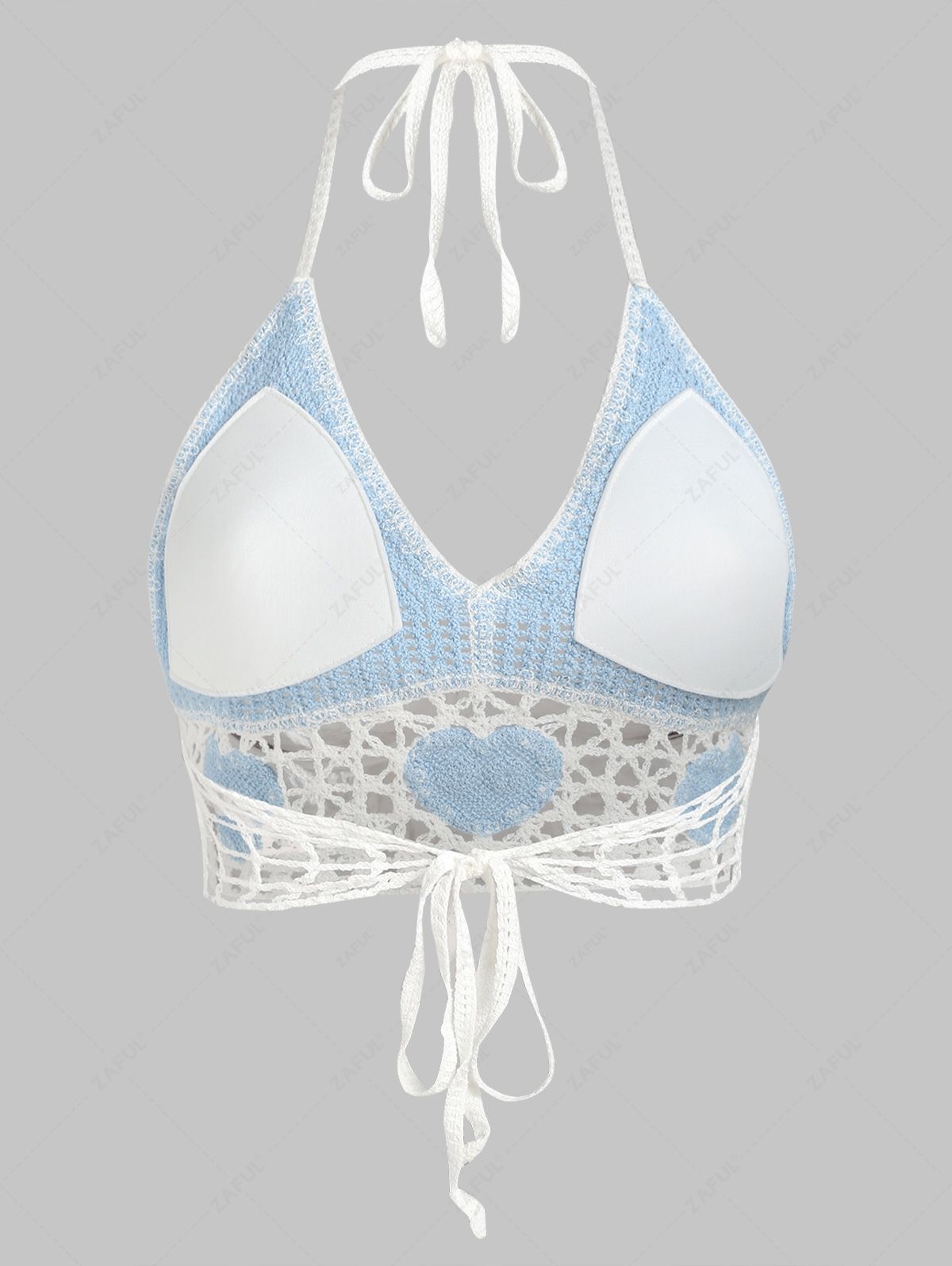 Zaful Knitted Padded Top, Light Blue-White