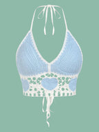 Zaful Knitted Padded Top, Light Blue-White