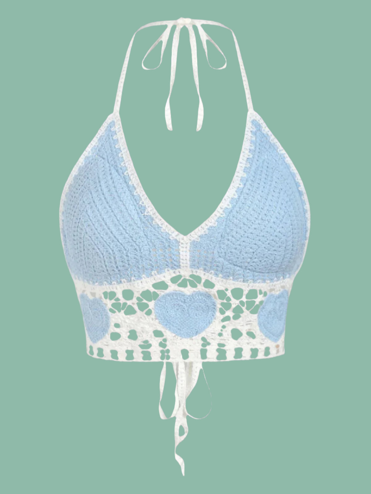 Zaful Knitted Padded Top, Light Blue-White