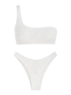ZAFUL Textured One-Shoulder High Waist Swimsuit, White