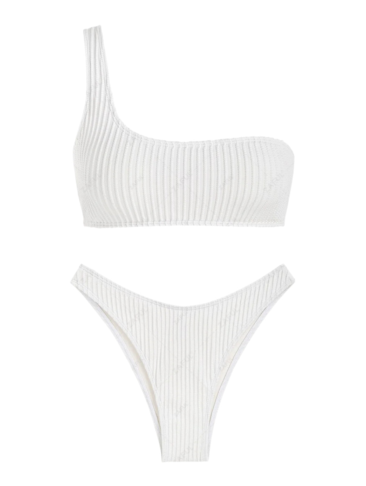 ZAFUL Textured One-Shoulder High Waist Swimsuit, White